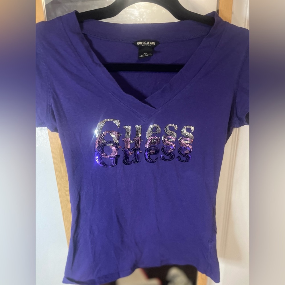 2 for $20 Y2K, Guess Women's Small, V-Neck Purple Sequin Shirt